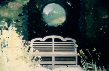 North Carolina artist J. Chris Wilson's Landscape Painting <em>Garden Bench, Sissinghurst, England</em> see also "From Murphy to Manteo--An Artist's Scenic Journey"