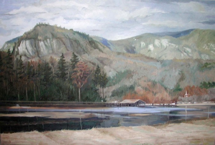 North Carolina artist J. Chris Wilson's Landscape Painting <em>The Beach at Lake Lure, Rutherford County</em> "From Murphy to Manteo--An Artist's Scenic Journey"