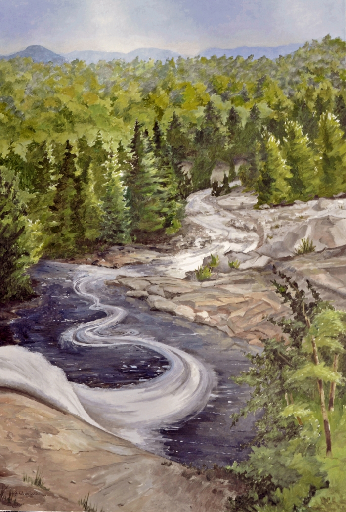 North Carolina artist J. Chris Wilson's Landscape Painting Looking Down Toxaway Falls, Transylvania County