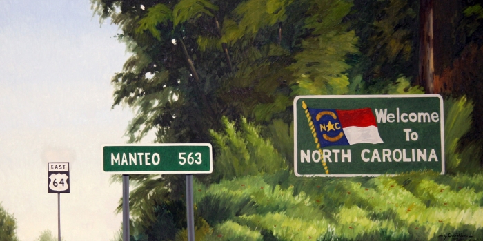 North Carolina artist J. Chris Wilson's Landscape Painting <em>The Start of the Murphy to Manteo Highway</em> "From Murphy to Manteo--An Artist's Scenic Journey"