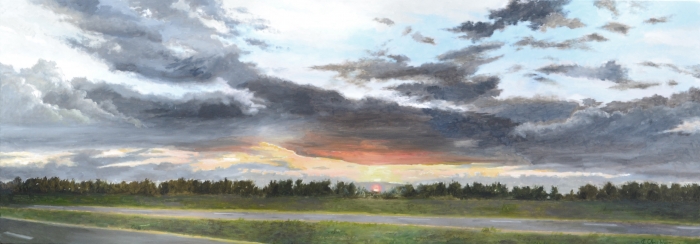 North Carolina artist J. Chris Wilson's Landscape Painting Sunset on the Wilson and Nash counties Line