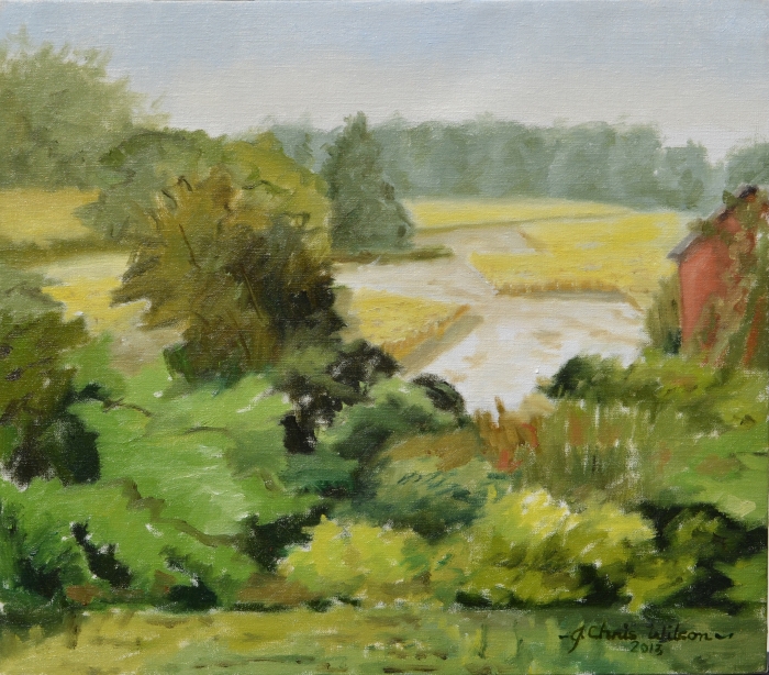North Carolina artist J. Chris Wilson's Landscape Painting <em>Study for Ripening Tobacco, Nash County</em> "From Murphy to Manteo--An Artist's Scenic Journey"